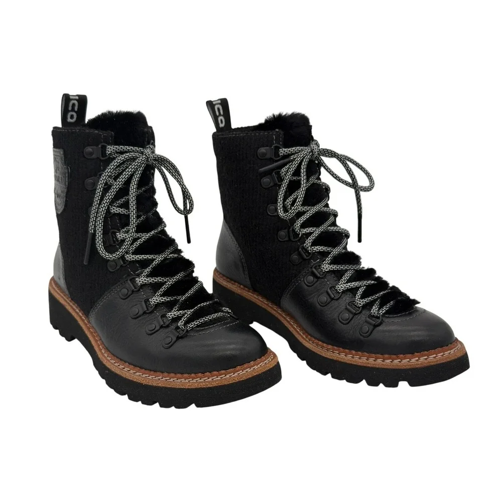 Bionica Darlene All-Weather Black Leather Wool Hiker Boots NWOT Fits 7–7.5‎